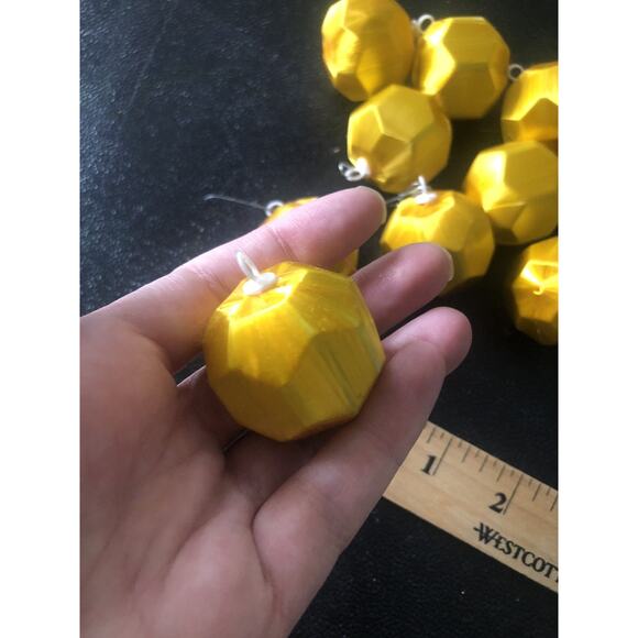 Vtg Satin Sheen Christmas Tree Mini Bulbs Ornaments Mustard Unique Shape Set 8 - Picture 5 of 10